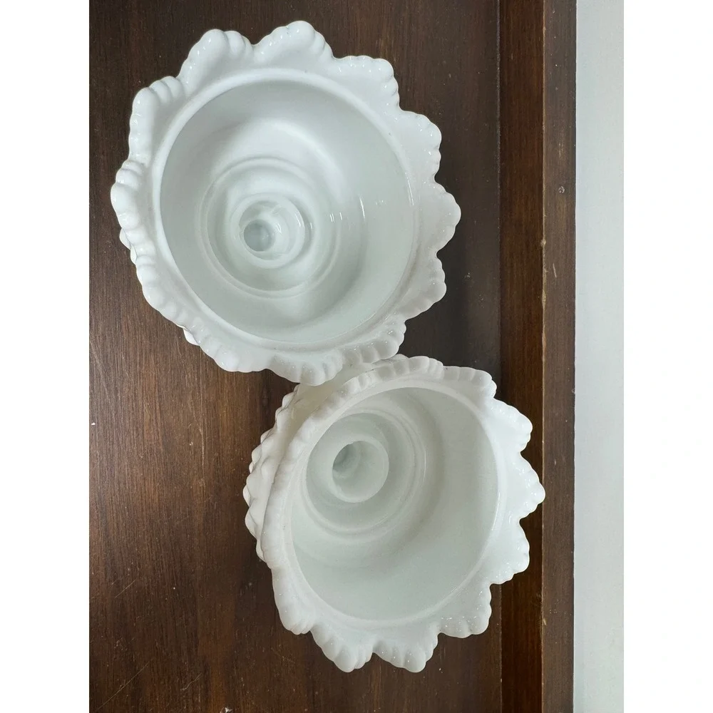 Fenton White Milk Glass Hobnail Scalloped Pedestal Votive Planter Set of 2
